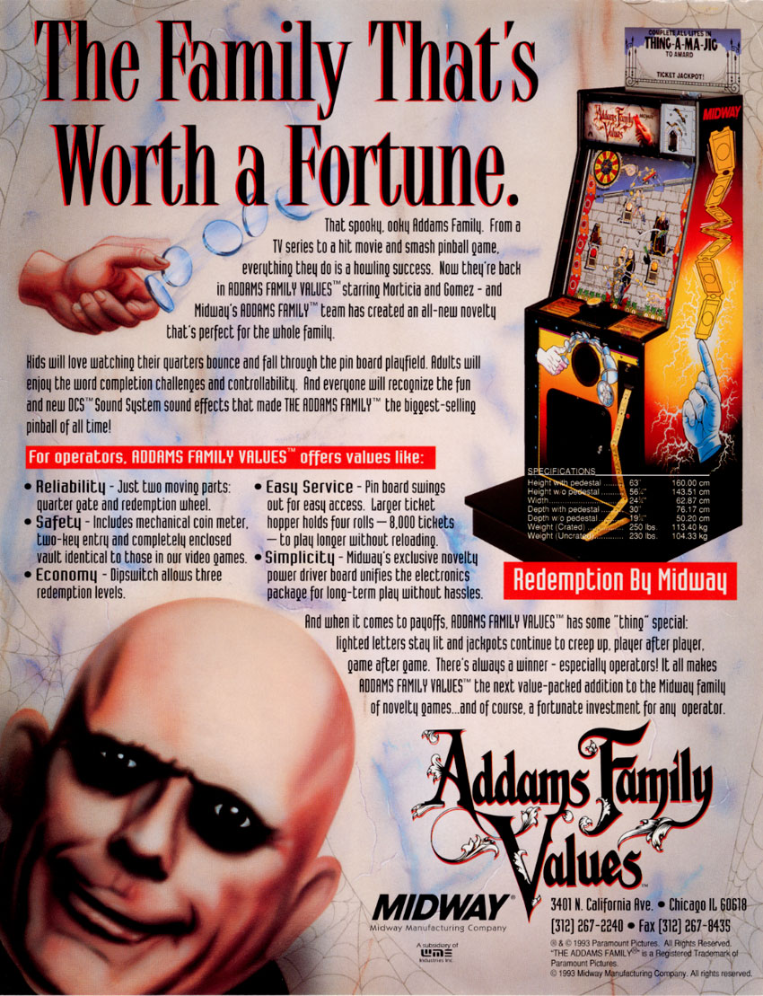 Addams Family Values (Bally-Midway, 1993) Flyer