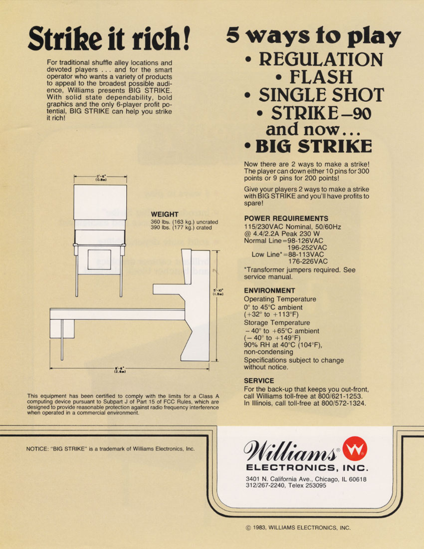 Big Strike (Williams, 1983) Flyer p2