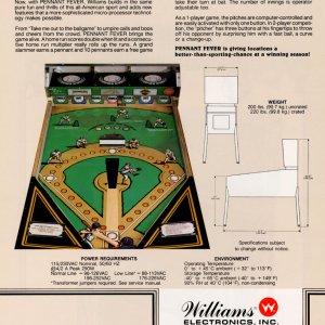 Pennant Fever (Williams, 1984) Flyer p2