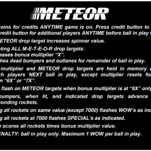 Meteor (Stern, 1979) Instruction Card