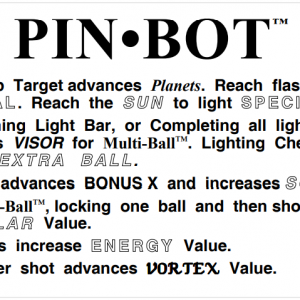 PINBOT (Williams, 1986) Instruction Card