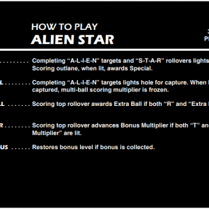 Alien Star (Gottlieb, 1984) Instruction Card