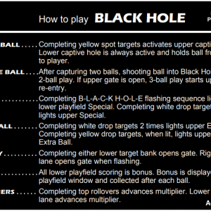 Black Hole (Gottlieb, 1981) Instruction Card