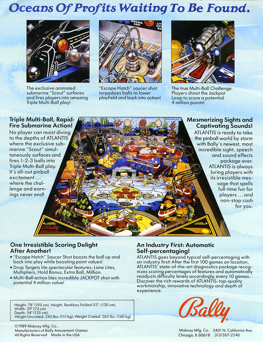 Atlantis (Bally, 1989) Flyer (Back)