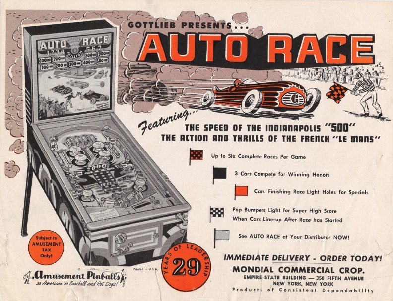 Auto Race (Gottlieb, 1956) Flyer