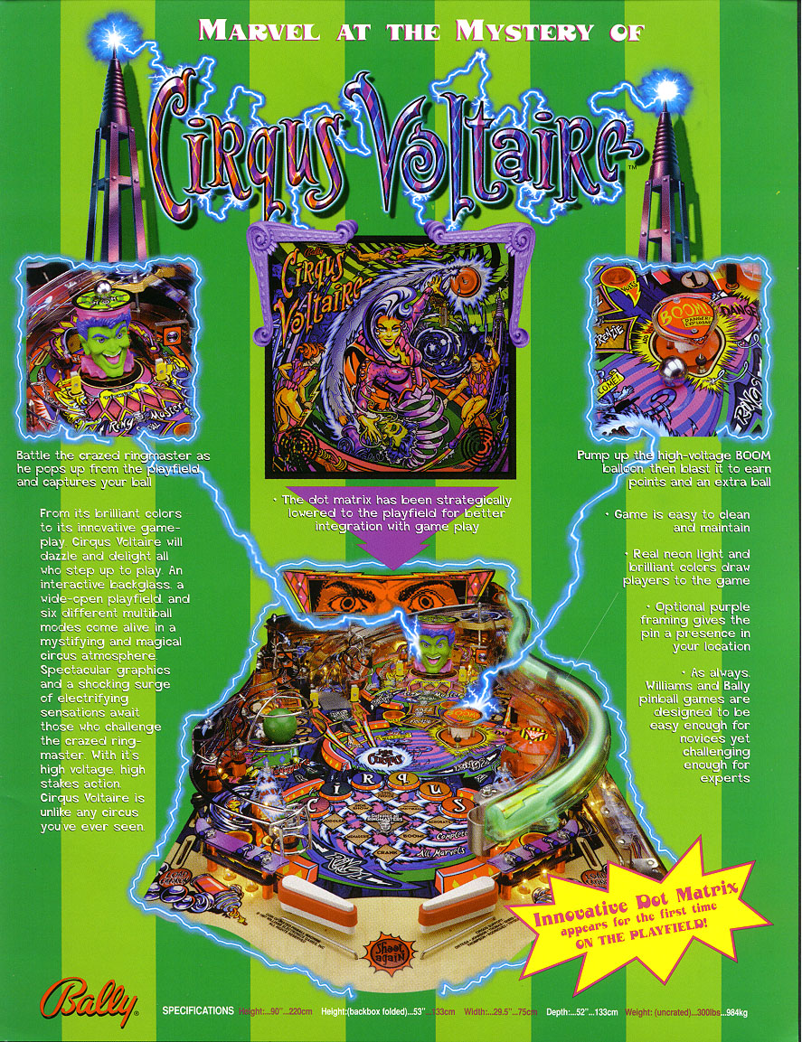 Cirqus Voltaire (Midway, 1997) Flyer (Back)