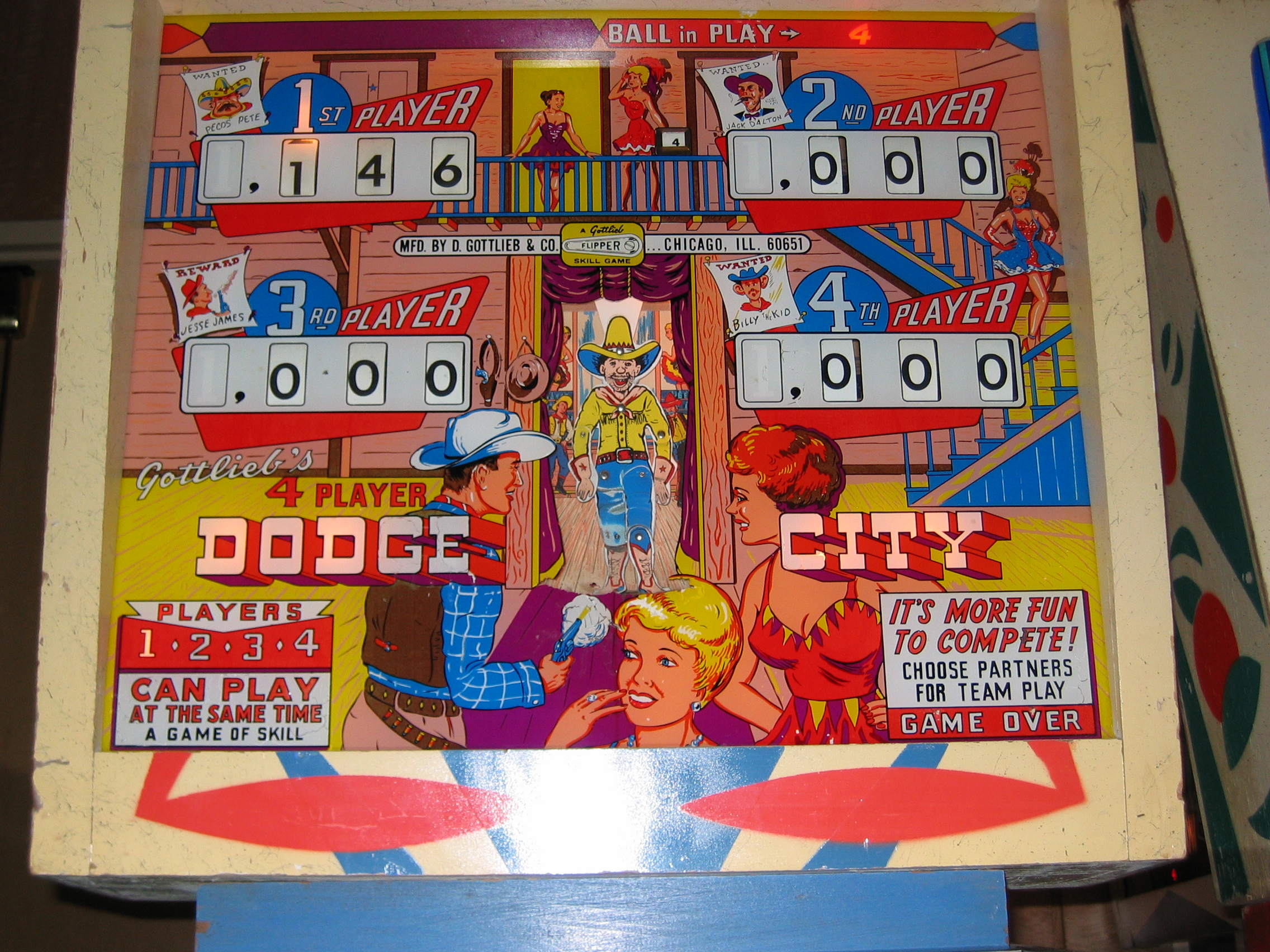 Dodge City (Gottlieb, 1965) Backglass | Pinball Nirvana