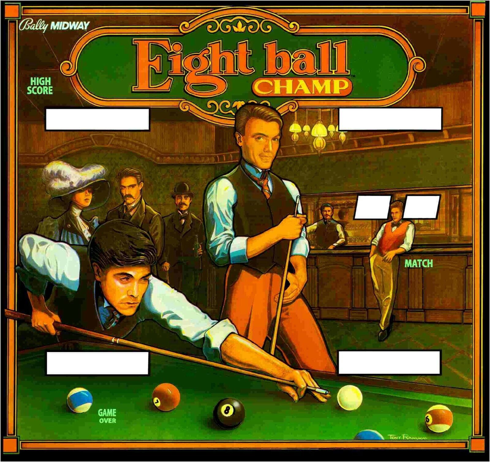 Eight Ball Champ (Bally, 1985) Backglass