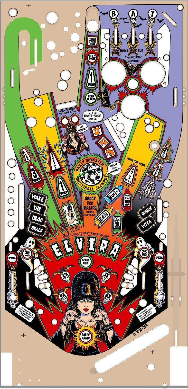 Elvira and the Party Monsters (Bally, 1989) Playfield