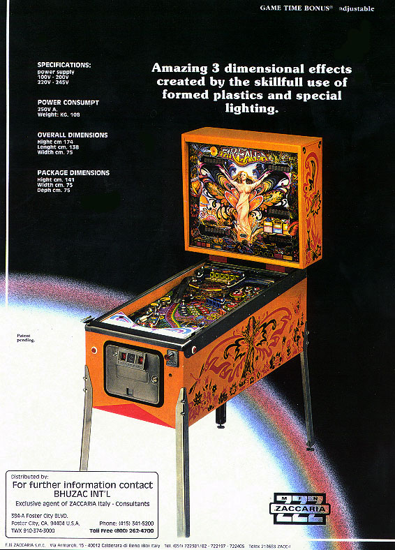 Farfalla Zaccaria 1983 Back Pinball Nirvana