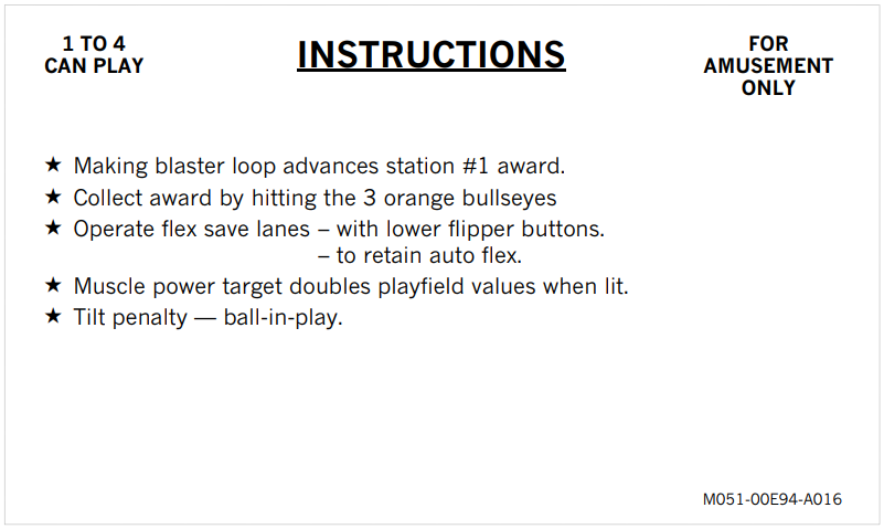 Hardbody (Bally, 1987) Instruction Card