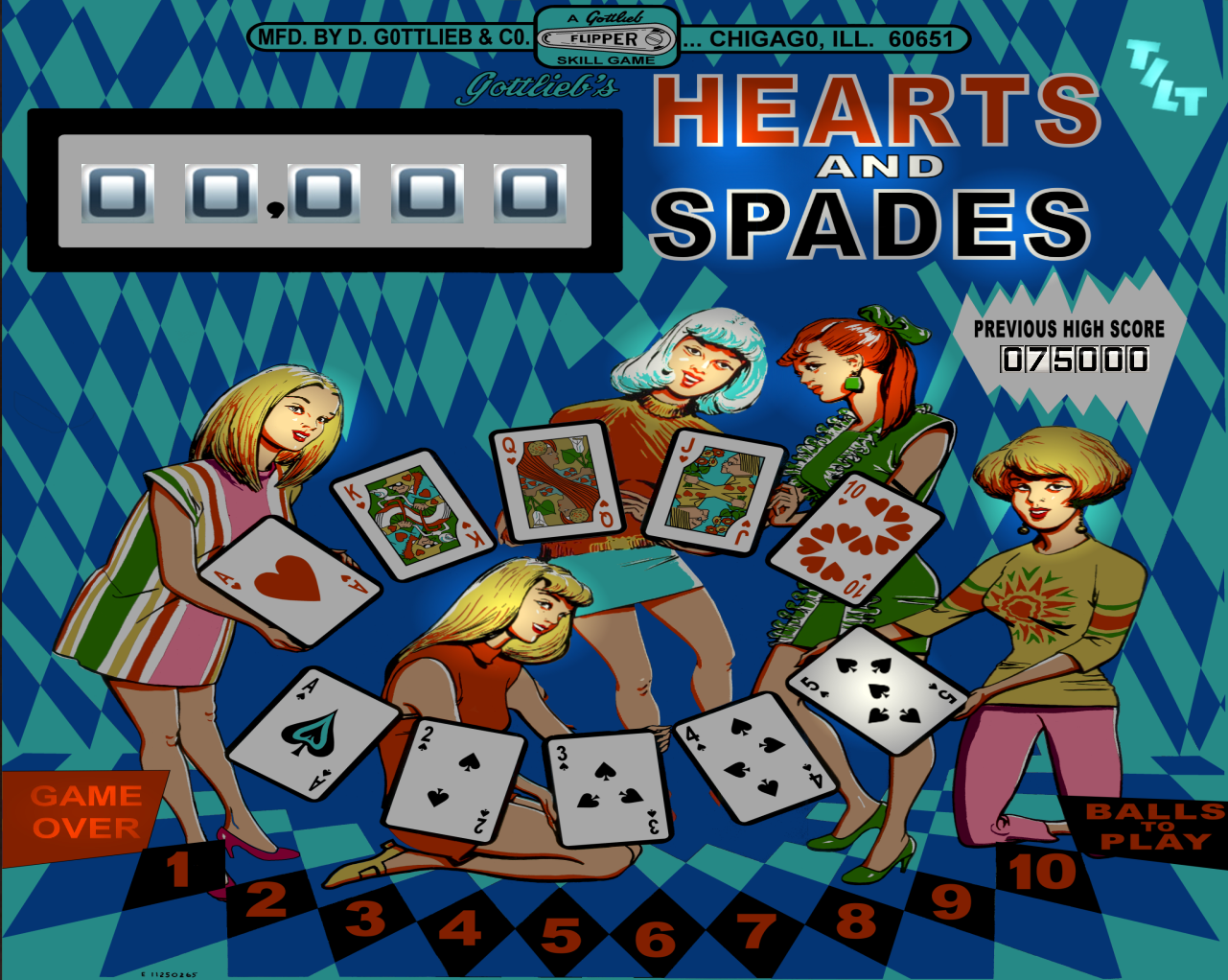Hearts And Spades (Gottlieb, 1969) (Lit) (Loserman76) Backglass