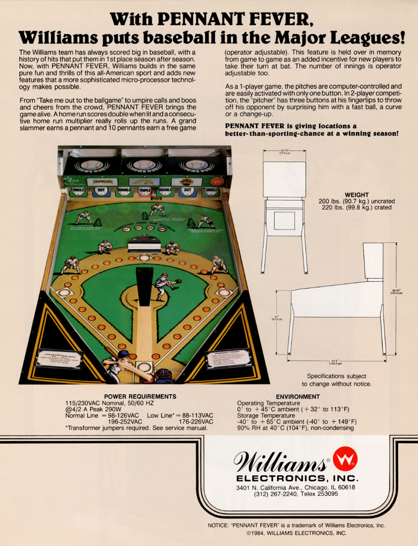 Pennant Fever (Williams, 1984) Flyer p2