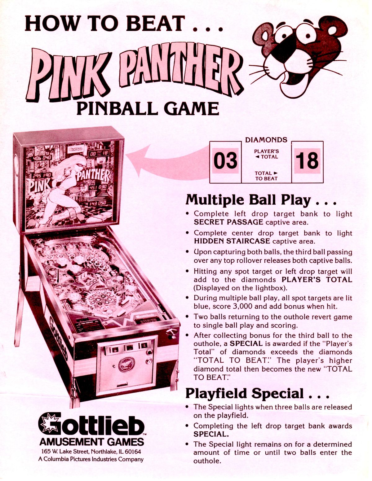 Pink Panther (Gottlieb, 1981) Mono Flyer (Front)