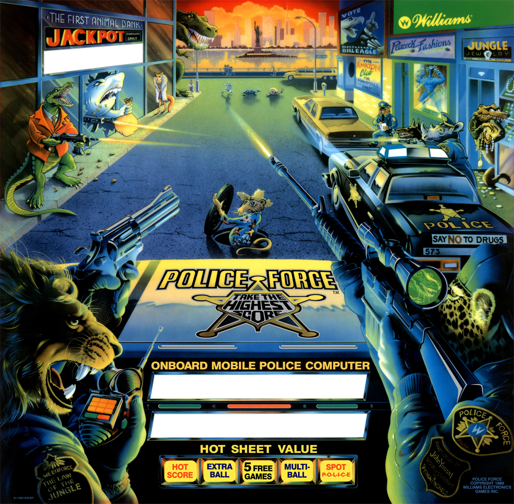 Police Force (Williams, 1989) (CPR) Backglass Pinball Nirvana
