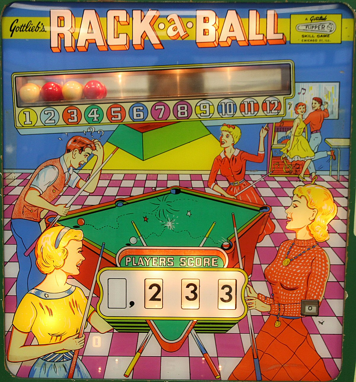 Rack-A-Ball (Gottlieb, 1962) (Lit) (JPR) Backglass