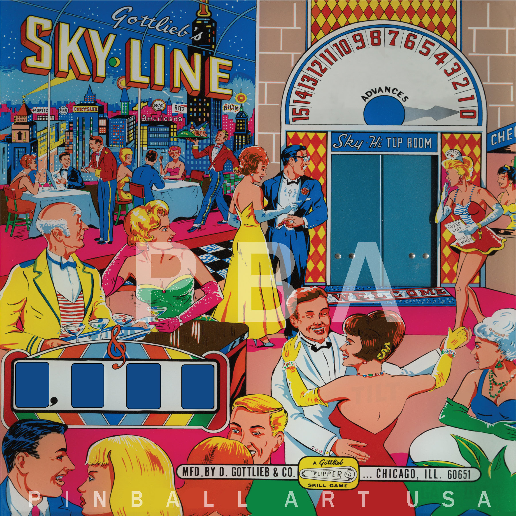 Sky·Line (Gottlieb, 1965) (PBA) Backglass