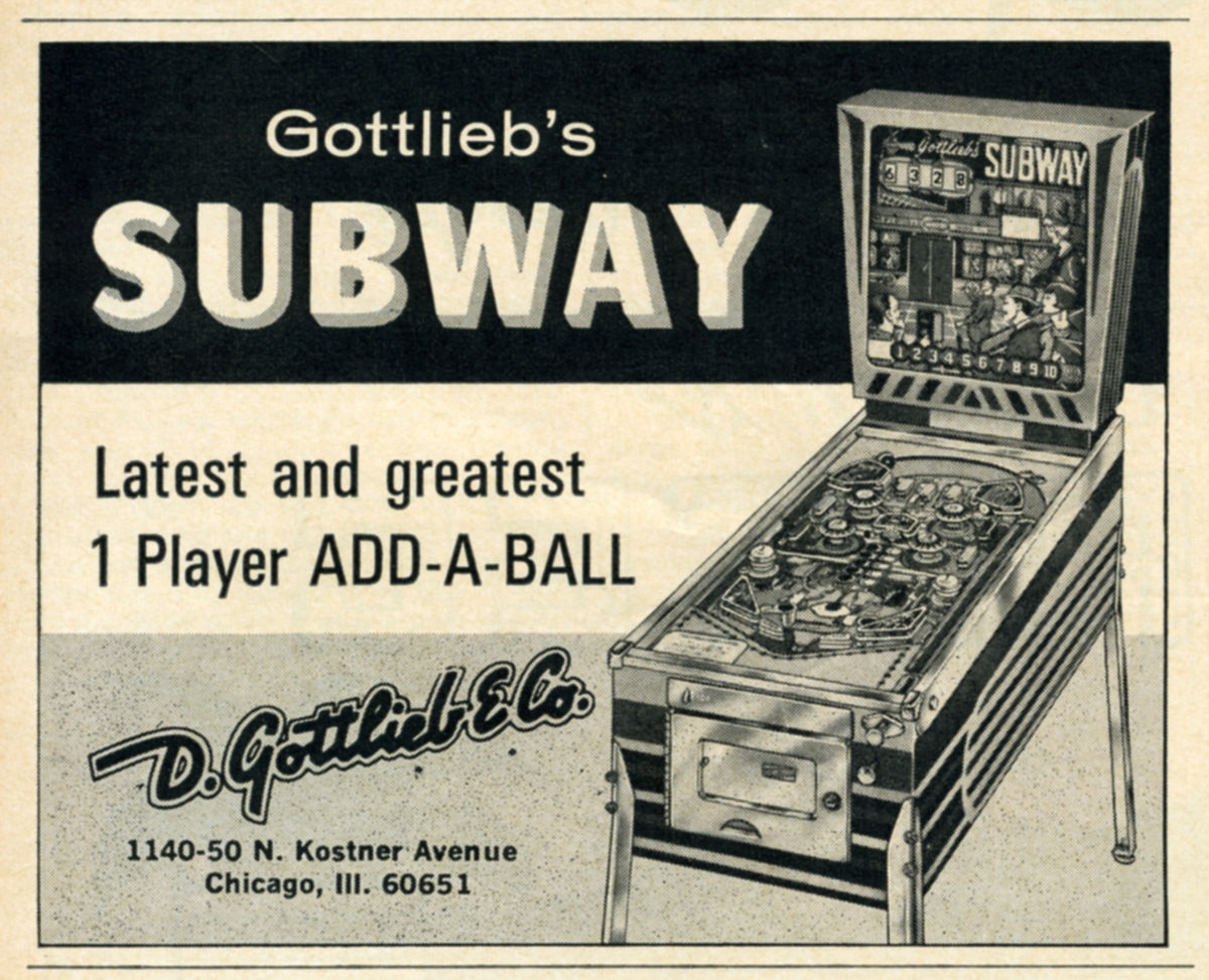 Subway (Gottlieb, 1966) Cash Box Ad