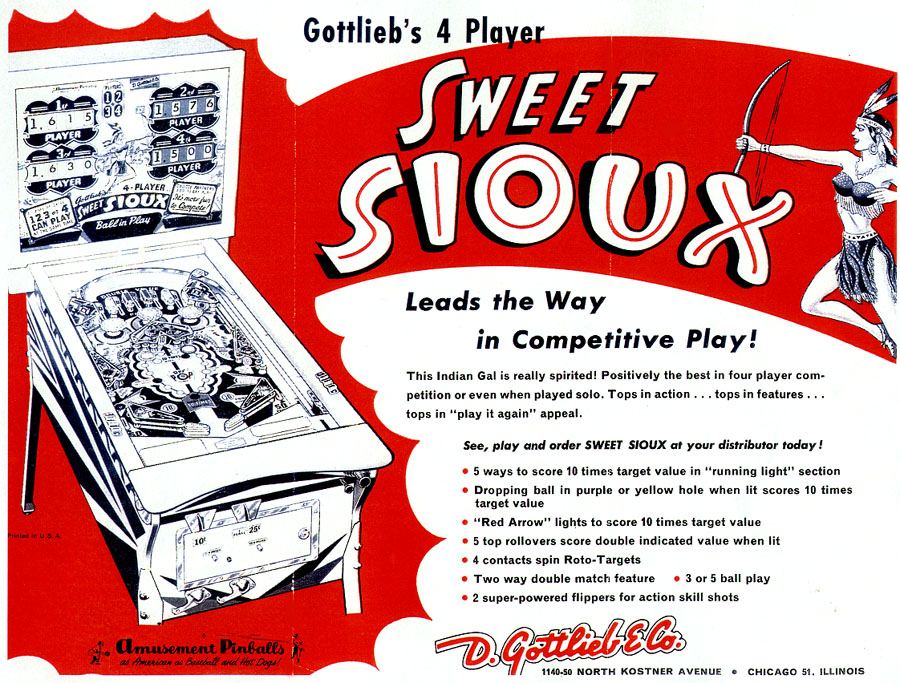Sweet Sioux (Gottlieb, 1959) Flyer
