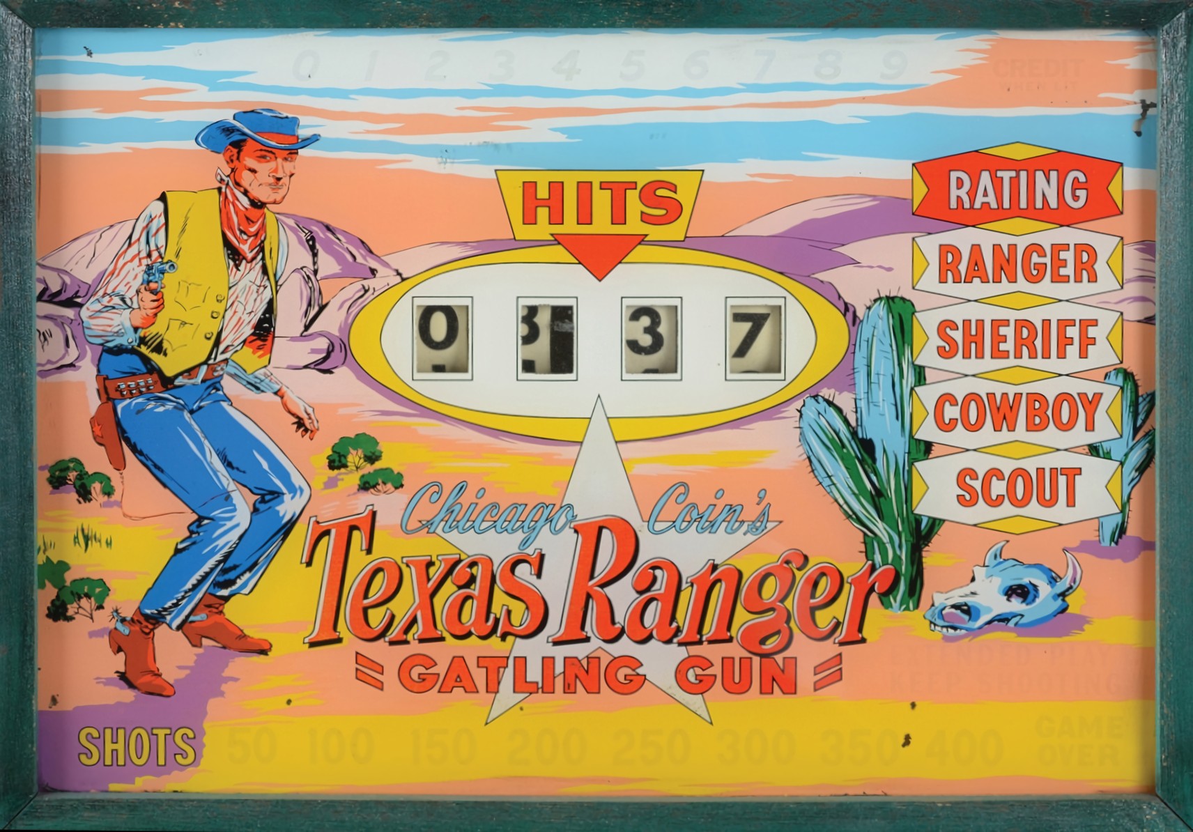 Texas Ranger Gatling Gun (Chicago Coin, 1963) Backglass