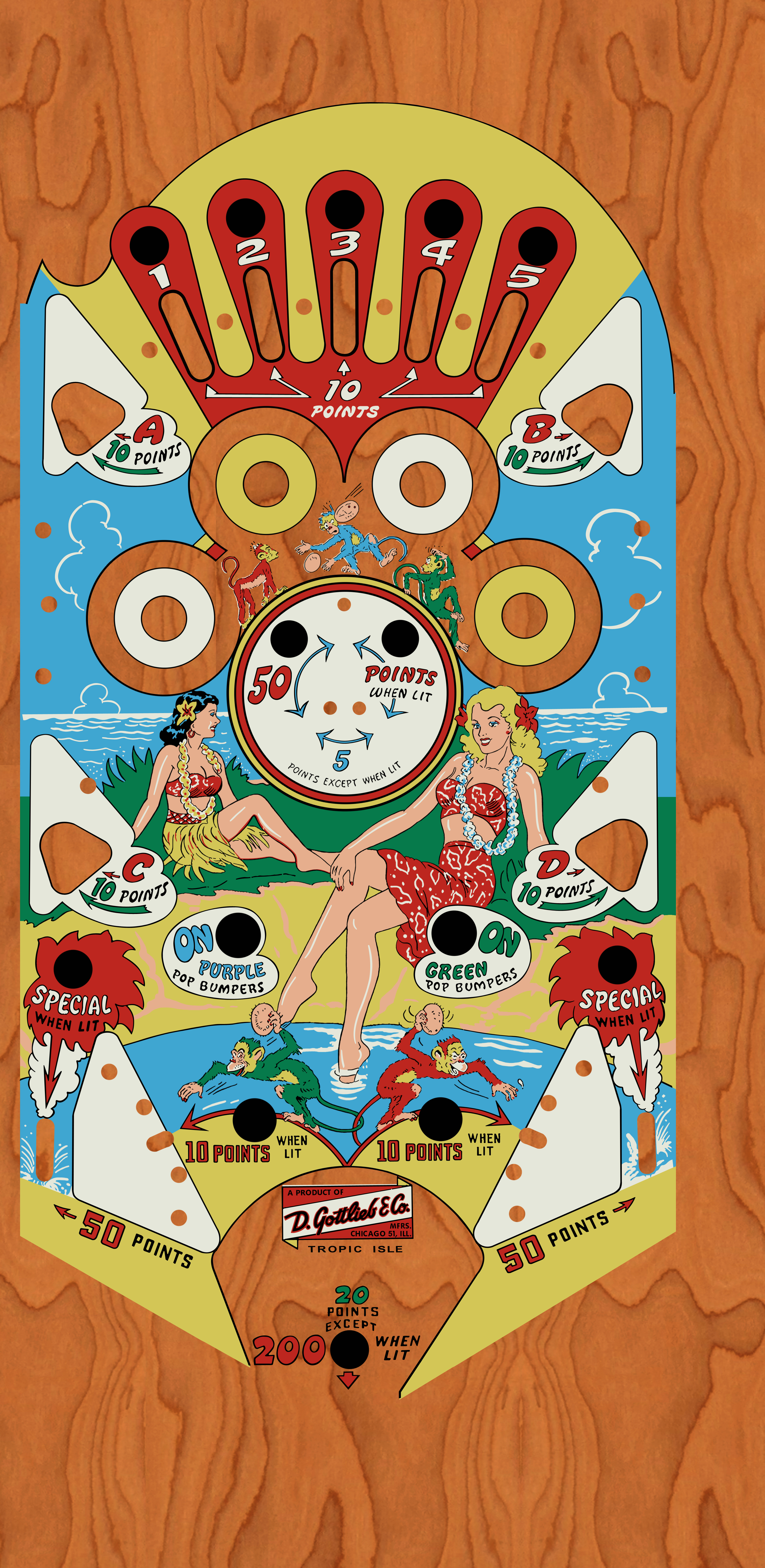 Tropic Isle (Gottlieb, 1962) (ELC) Playfield